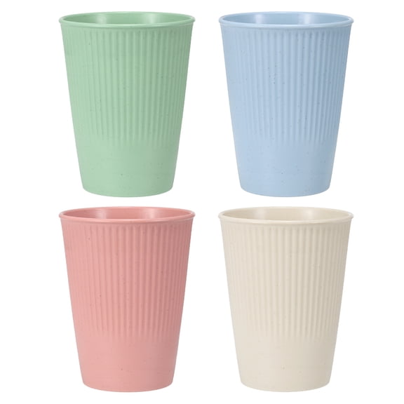 Uxcell 4 Pcs Simple Toothbrush Cup, 3.3 x 3.3 x 4.2" Dishwasher Safe Bathroom Tumbler Reusable Plastic Cup Set for Storing Toothpaste Combs, Light Green/Light Pink/Light Blue/Beige