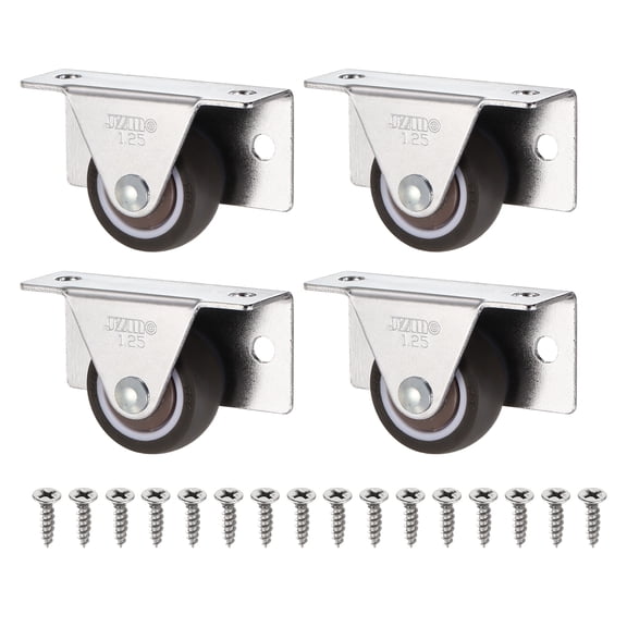 Uxcell 4 Pcs Small Caster Wheels, 1.25 Inch L-shaped Mini Low Profile Casters Side & Top Plate Mount Smooth Drawer Rollers for Furniture Underbed Drawers Trays DIY Projects, Brown/Silver