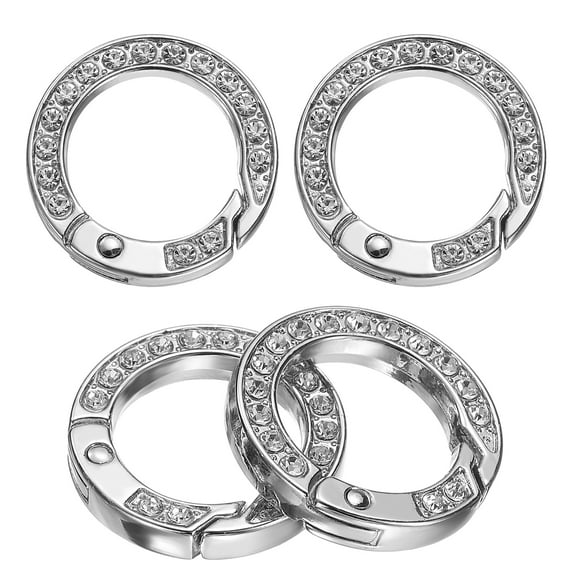 Uxcell 4 Pcs Spring Snap Clip 1 Inch Rhinestone Bling Buckle for Keychains Bags Purse Handbags Hanging Crafts DIY Accessories Decorations, Silver