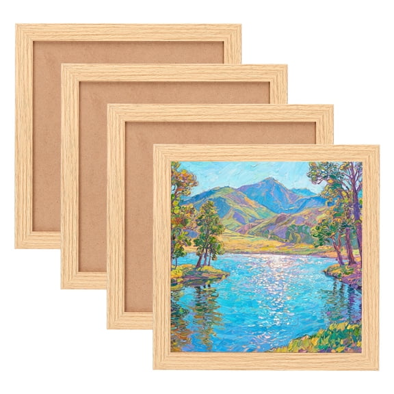 Uxcell 4 Pcs Square Picture Frame, 8x8 Inch Solid MDF Wood Picture Frame with Hook for Wall Hanging or Tabletop Display for Home Office Bedroom Decor, Wood Grain