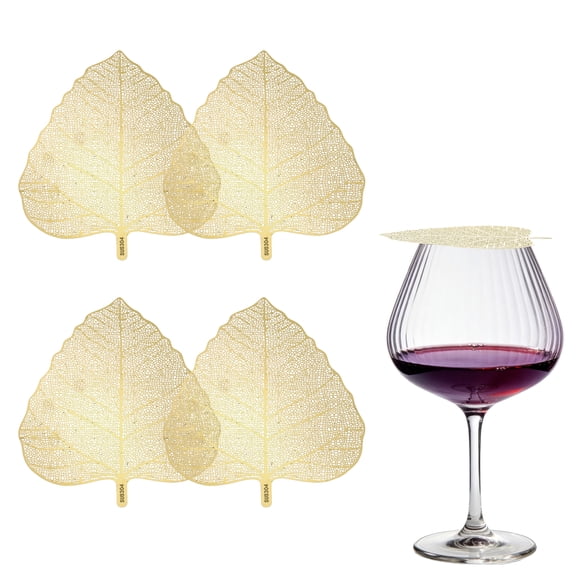 Uxcell 4 Pcs Stainless Steel Drink Covers, Leaf Shape Wine Glass Covers, Outdoor Wine Glass Lid for Drinks, Coffee, Tea, Beer, Gold Tone