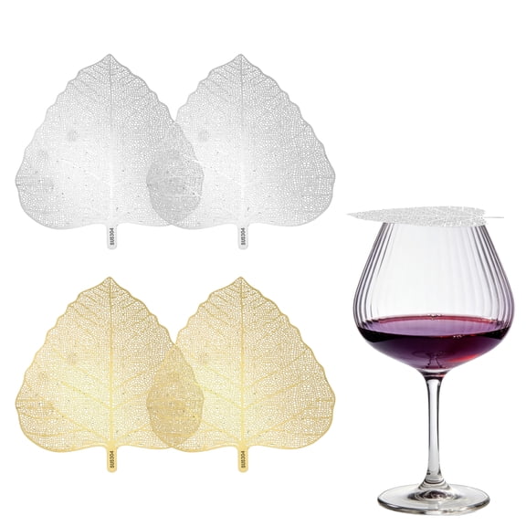 Uxcell 4 Pcs Stainless Steel Drink Covers, Leaf Shape Wine Glass Covers, Outdoor Wine Glass Lid for Drinks, Coffee, Tea, Beer, Silver/Gold