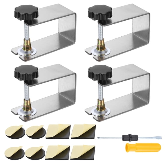 Uxcell 4 Pcs Stainless Steel Table Clamp Mount 2.2" Hole Dia Desk Lamp Mount Stand Universal Cantilever Bracket C-Clamp with Foam Pads Adjustable Screw for Microphone Arm Lamp, Silver