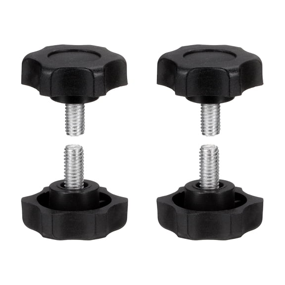 Uxcell 4 Pcs Star Knobs Handles M6 x 16mm (1mm Pitch) Male Thread Metric Carbon Steel Hand Tightening Clamping Screws Threaded Stud Knob Bolts for Woodworking Jigs, Black