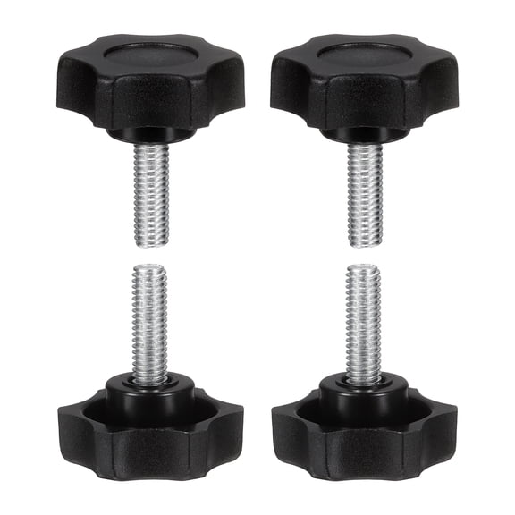 Uxcell 4 Pcs Star Knobs Handles M6 x 20mm (1mm Pitch) Male Thread Metric Carbon Steel Hand Tightening Clamping Screws Threaded Stud Knob Bolts for Woodworking Jigs, Black