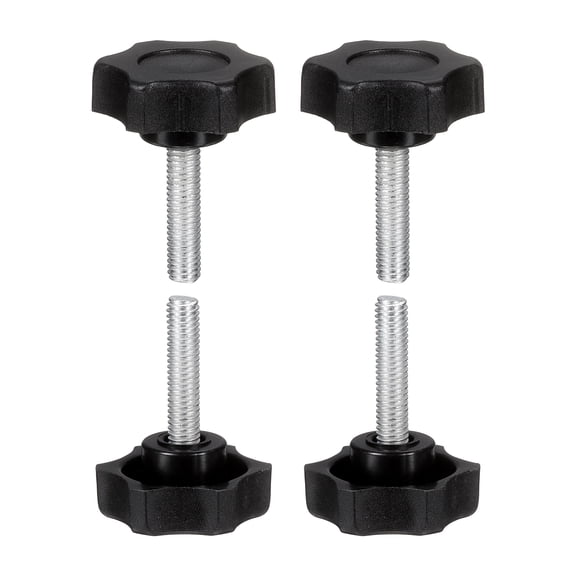 Uxcell 4 Pcs Star Knobs Handles M6 x 25mm (1mm Pitch) Male Thread Metric Carbon Steel Hand Tightening Clamping Screws Threaded Stud Knob Bolts for Woodworking Jigs, Black