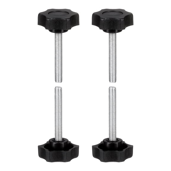 Uxcell 4 Pcs Star Knobs Handles M6 x 40mm (1mm Pitch) Male Thread Metric Carbon Steel Hand Tightening Clamping Screws Threaded Stud Knob Bolts for Woodworking Jigs, Black