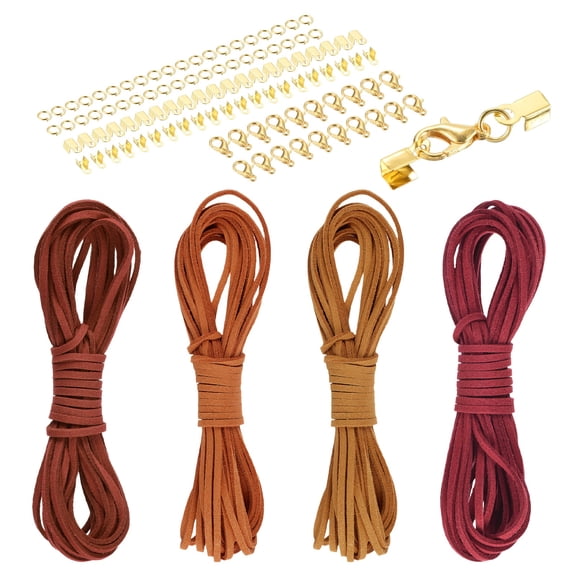 Uxcell 4 Pcs Suede Cord, 5.5 Yards Flat Faux Leather Cord Soft Durable Leather String with Gold Closed-Mouth Ring Rope Clip Lobster Clasps for Art Crafts, Orange Yellow/Red Series