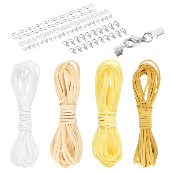 Uxcell 4 Pcs Suede Cord, 5.5 Yards Flat Faux Leather Cord Soft Durable Leather String with Silver Closed-Mouth Ring Rope Clip Lobster Clasps for Art Craft, White/Yellow Series