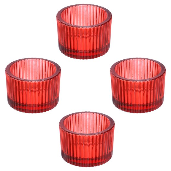 Uxcell 4 Pcs Tea Lights Candle Holder Glass Candle Holders for Table Centerpiece Decor Wedding Dinner Party Red