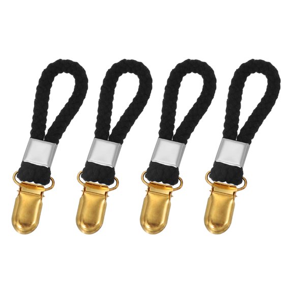 Uxcell 4 Pcs Tea Towel Clips with Cotton Loop for Hanging, 3.5 Inch Metal Towel Hooks Multipurpose Cloth Hangers for Home Kitchen Bathroom, Black