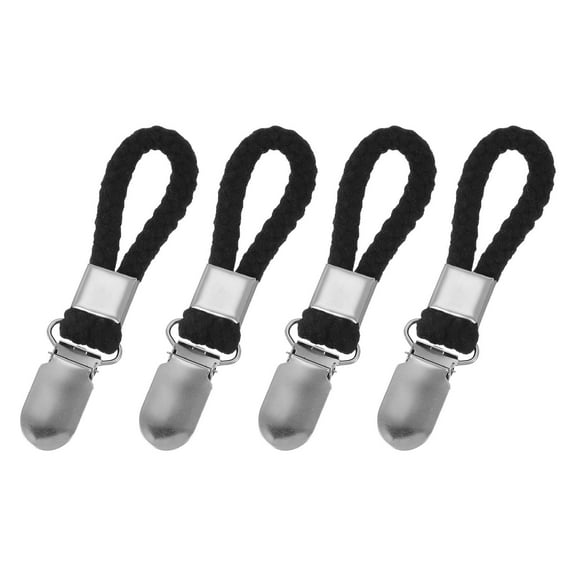 Uxcell 4 Pcs Tea Towel Clips with Cotton Loop for Hanging, 4.3 Inch Metal Towel Hooks Multipurpose Cloth Hangers for Home Kitchen Bathroom, Black
