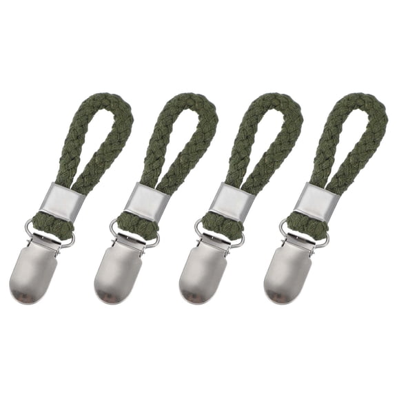 Uxcell 4 Pcs Tea Towel Clips with Cotton Loop for Hanging, 4.3 Inch Metal Towel Hooks Multipurpose Cloth Hangers for Home Kitchen Bathroom, Green