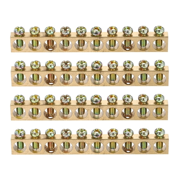 Uxcell 4 Pcs Terminal Ground Bar, 10 Positions Screw Brass Terminal Ground Bar, M4 5.7x10mm Screw Block Barrier Brass for Electrical Devices