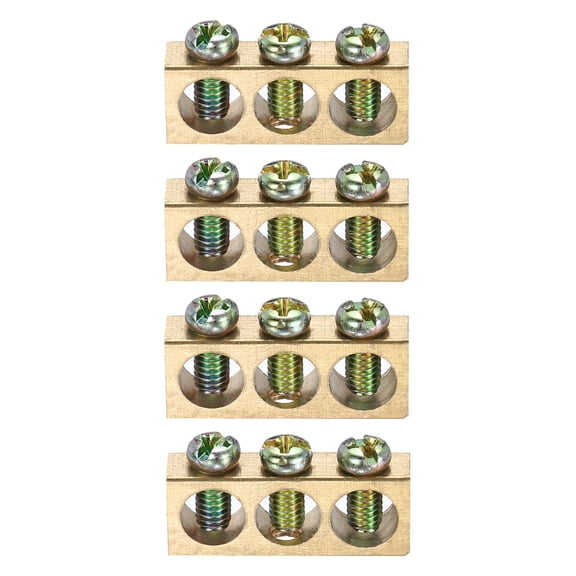 Uxcell 4 Pcs Terminal Ground Bar, 3 Positions Screw Brass Terminal Ground Bar, M4 5.7x10mm Screw Block Barrier Brass for Electrical Devices