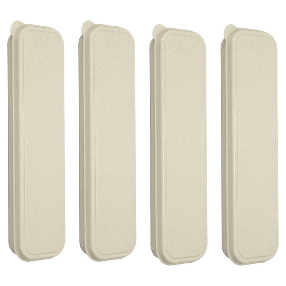 Uxcell 4 Pcs Travel Utensil Holders with Case, 8.3" Portable Flatware Box with Slot Stand Reusable Plastic Travel Cutlery Case for Fork Spoon Chopsticks Lunch Box, Beige (Flat Cover)