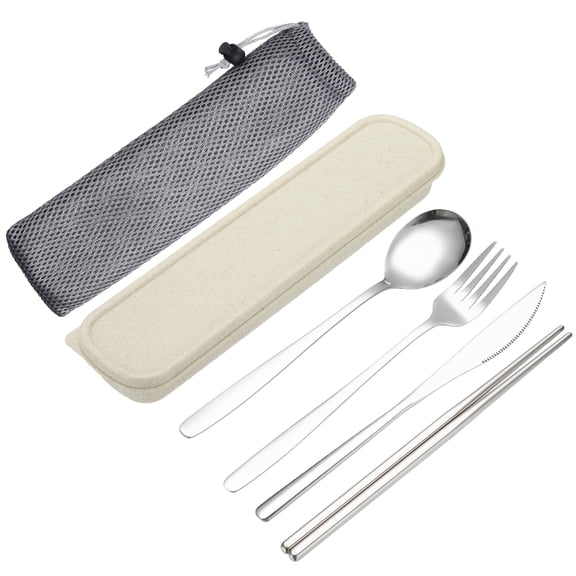 Uxcell 4 Pcs Travel Utensils with Case, Stainless Steel Portable Silverware Travel Cutlery Set for Camping Picnic Work Lunch, Silver