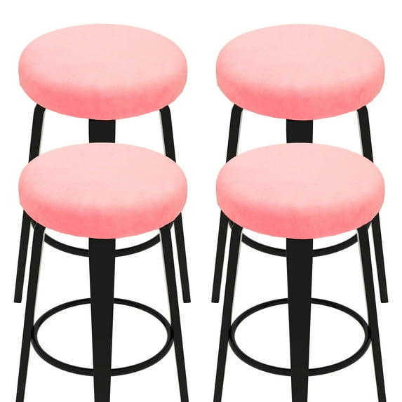 Uxcell 4 Pcs Velvet Bar Stool Covers, 10-14 Inch Round Bar Stool Cover with Elastic Band Stretch Chair Seat Cover Washable Slipcovers for Round Stool Chair, Pink