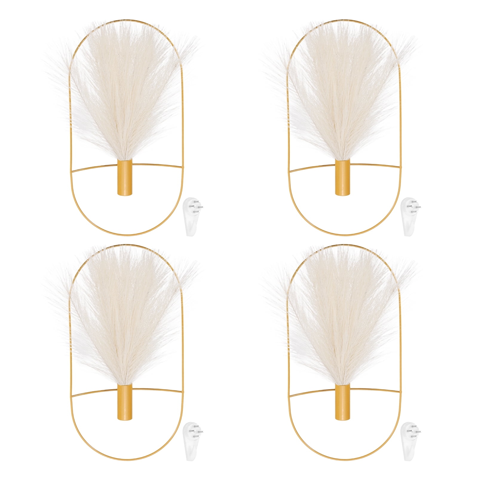 Uxcell 4 Pcs Wall Decor Metal Gold Wall Art Hanging Planters with Artificial Pampas, Wall-mounted Decor Metal for Display Artwork Plant Hanging Living Room Bedroom, Beige (Oval)