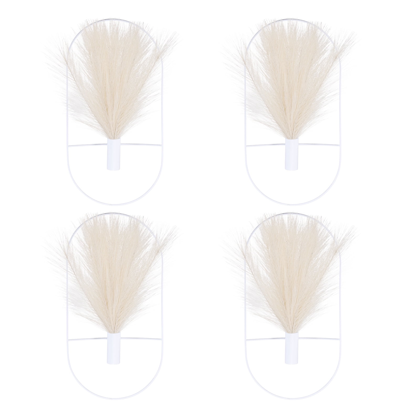 Uxcell 4 Pcs Wall Decor Metal White Wall Art Hanging Planters with Artificial Pampas, Wall-mounted Decor Metal for Display Artwork Plant Hanging Living Room Bedroom, Beige (Oval)