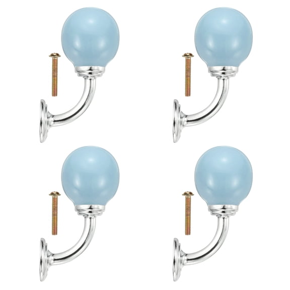 Uxcell 4 Pcs Wall Hooks, Ceramic Drawer Door Cabinet Single Hook Handle, Light Blue