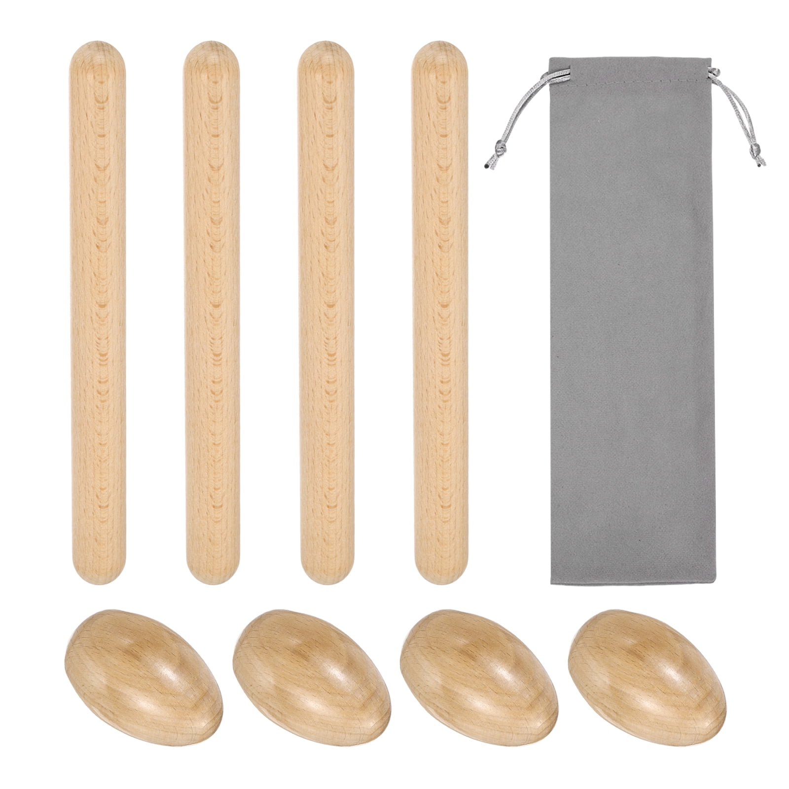 Uxcell 4 Pcs Wood Egg Shaker Wood Musical Eggs with 2 Pairs Drum Sticks Hand Percussion Shaker Wooden Hand Percussion Instrument for DIY Painting Music Learning Party (Wood Color)