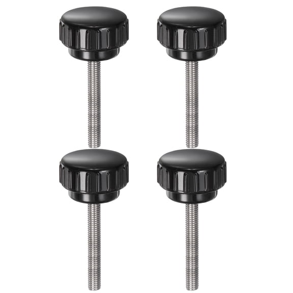 Uxcell 4 Pieces Knurled Clamping Knobs M5 x 45mm 304 Stainless Steel Threaded Stud 25mm Round Head Thumb Screws Black
