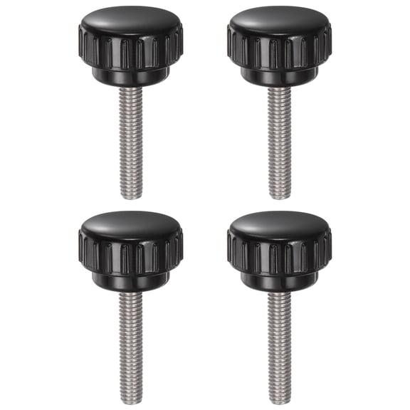 Uxcell 4 Pieces Knurled Clamping Knobs M6 x 30mm 304 Stainless Steel Threaded Stud 25mm Round Head Thumb Screws Black