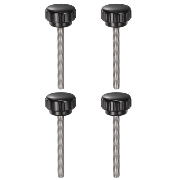 Uxcell 4 Pieces Knurled Clamping Knobs M6 x 60mm 304 Stainless Steel Threaded Stud 25mm Round Head Thumb Screws Black