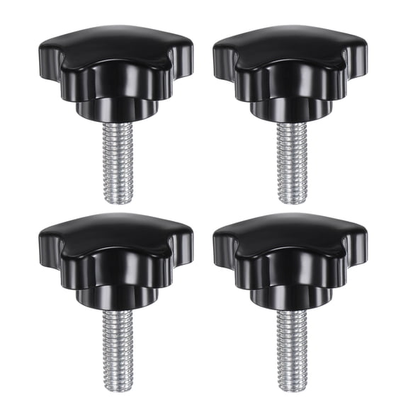 Uxcell 4 Pieces Star Clamping Knobs M8 x 25mm Metric Thread 39mm Large 5-Star Head Thumb Screws Hand Handle Black