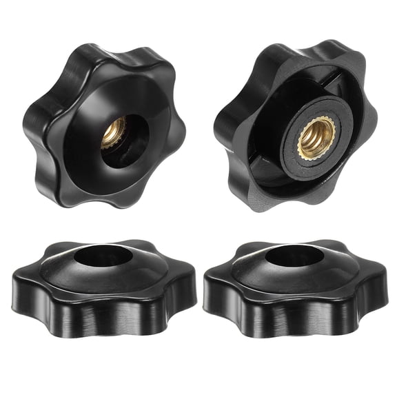 Uxcell 4 Pieces Star Knobs 1/4-20 Female Thread 32mm Head Through Hole Clamping Handles Nuts Black