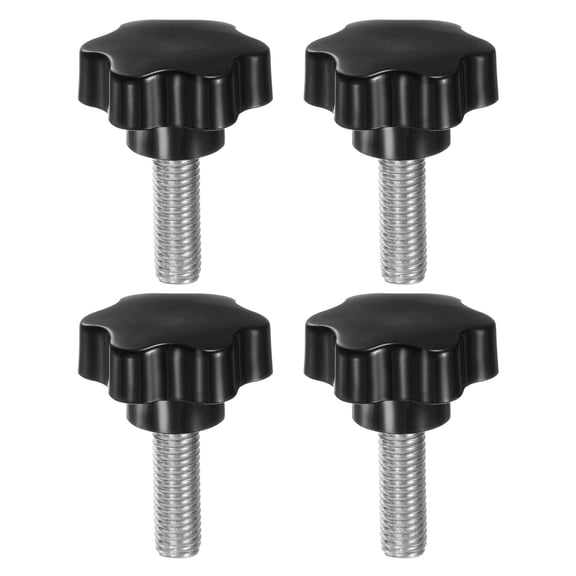Uxcell 4 Pieces Star Knobs M12 x 40mm 304 Stainless Steel Threaded Stud 46mm 6-Star Head Clamping Thumb Screw Black