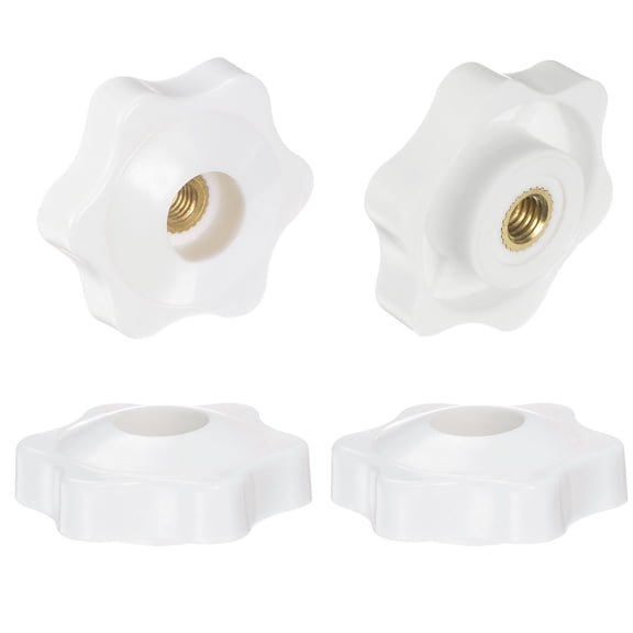 Uxcell 4 Pieces Star Knobs M5 Female Thread 32mm Head Through Hole Clamping Handles Nuts White