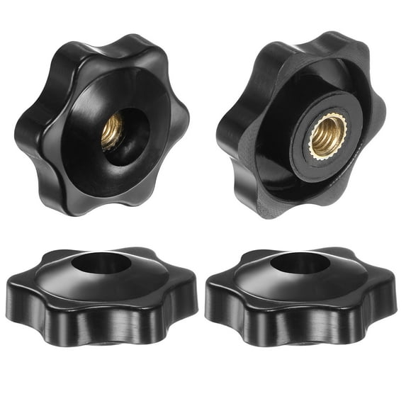 Uxcell 4 Pieces Star Knobs M6 Female Thread 32mm Head Through Hole Clamping Handles Nuts Black