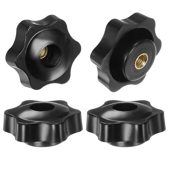 Uxcell 4 Pieces Star Knobs M6 Female Thread 38mm Head Through Hole Clamping Handles Nuts Black