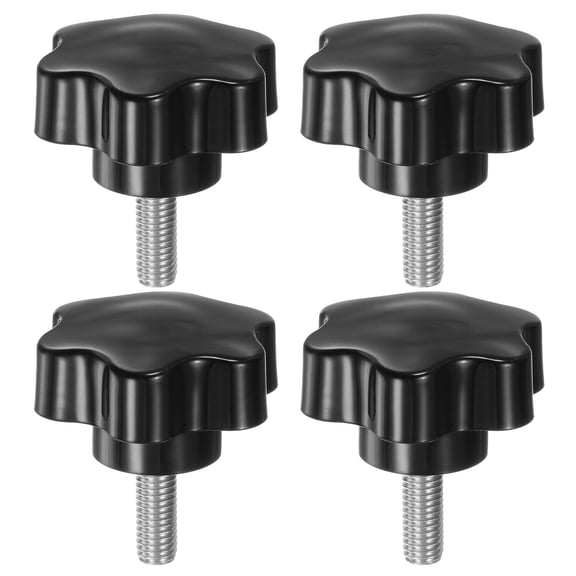 Uxcell 4 Pieces Star Knobs M8 x 20mm 304 Stainless Steel Threaded Stud 46mm 6-Star Head Clamping Thumb Screw Black