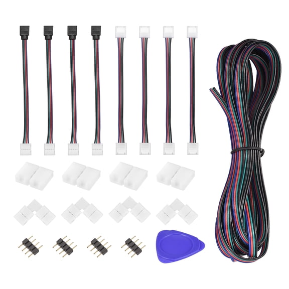 Uxcell 4 Pin 10mm RGB LED Connector Kit, Include 5M Extension Cable, Strip to Power Jumper, Strip to Strip Jumper