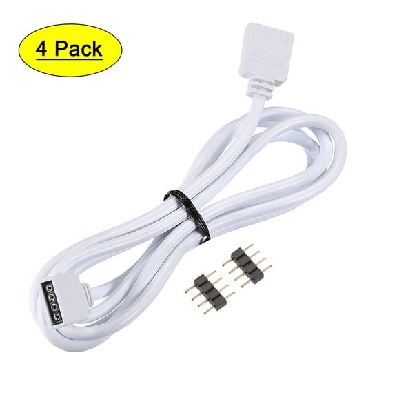 Uxcell 4 Pin 10mm RGB LED Strip Extension Cable 1M Length White 4Pcs
