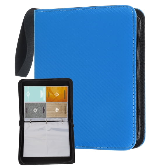Uxcell 4 Pocket Trading Card Binder, 400 Slot PU Zip Card Collection Album Holder Texture Deep Blue