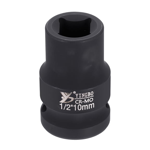 Uxcell 4 Point Square Socket 1/2" Drive 10mm Metric Square Impact Socket 1.5" (38mm) Long 40CR Steel Phosphating Standard Wheel Sleeve Tool for Auto Repair Mechanical Home Use