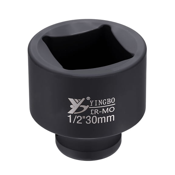 Uxcell 4 Point Square Socket 1/2" Drive 30mm Metric Square Impact Socket 2" (50mm) Long 40CR Steel Phosphating Standard Wheel Sleeve Tool for Auto Repair Mechanical Home Use