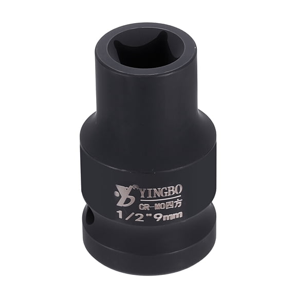 Uxcell 4 Point Square Socket 1/2" Drive 9mm Metric Square Impact Socket 1.6" (40mm) Long 40CR Steel Phosphating Standard Wheel Sleeve Tool for Auto Repair Mechanical Home Use