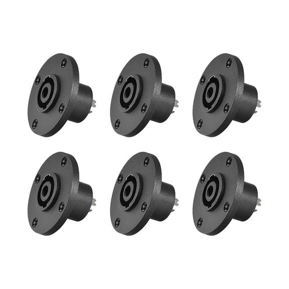 Uxcell 4-Pole Panel Mount Connector Speaker Jack Twist Lock, Round Speaker Jack Plate with Metal Insert 6Pcs