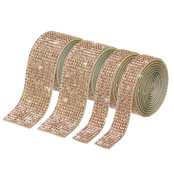 Uxcell 4 Roll 4 Yard 13.5/27mm Self Adhesive Crystal Rhinestone Ribbon for Crafts Project, Champagne