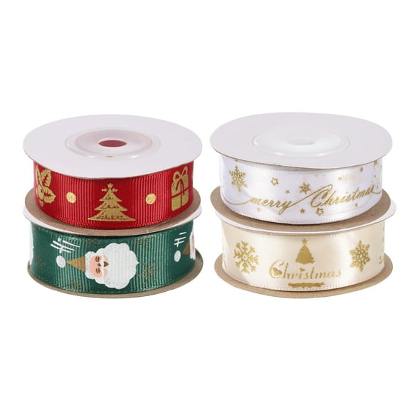 Uxcell 4 Roll Christmas Ribbons Grosgrain Ribbon 10 Yards Christmas Tree Snowflake Santa Pattern Christmas Wreath