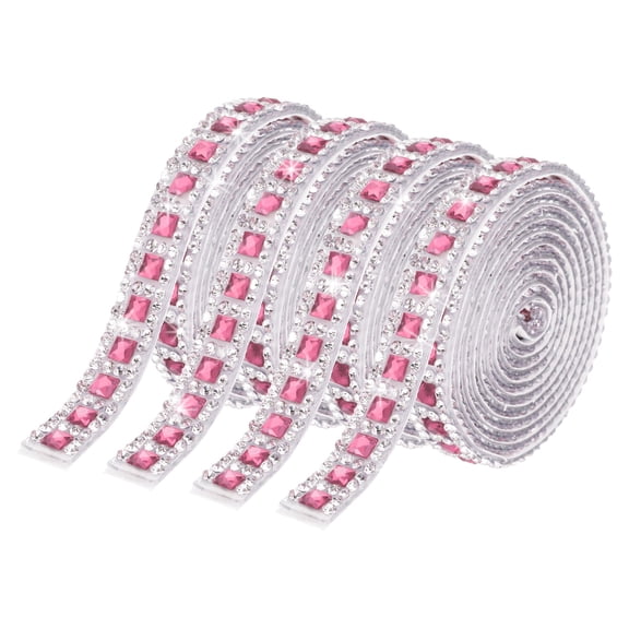 Uxcell 4 Roll Self Adhesive Rhinestone Ribbon, 1 Yard Crystal Rhinestone Strips, 0.8 cm Width Glass Bling Crystal Tape Stickers for Clothing DIY Crafts Party Decoration, Light Pink