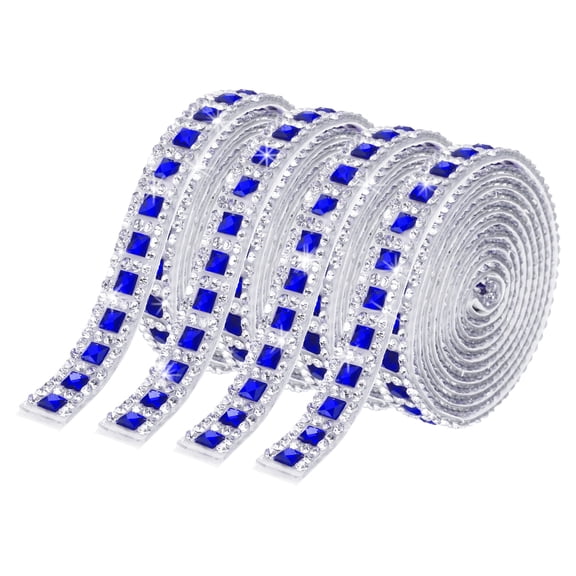 Uxcell 4 Roll Self Adhesive Rhinestone Ribbon, 1 Yard Crystal Rhinestone Strips, 0.8 cm Width Glass Bling Crystal Tape Stickers for Clothing DIY Crafts Party Decoration, Sapphire Blue