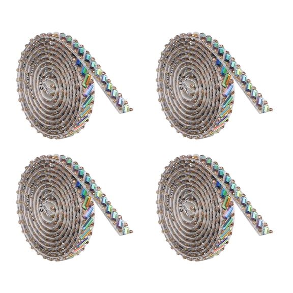 Uxcell 4 Rolls 1 Yard x 0.31" Crystal Rhinestone Ribbon, Self Adhesive Glass Gems Crystal Ribbon, Twill Gemstone Strips Sticker for DIY Crafts, Clothes, Party Decoration, Colorful