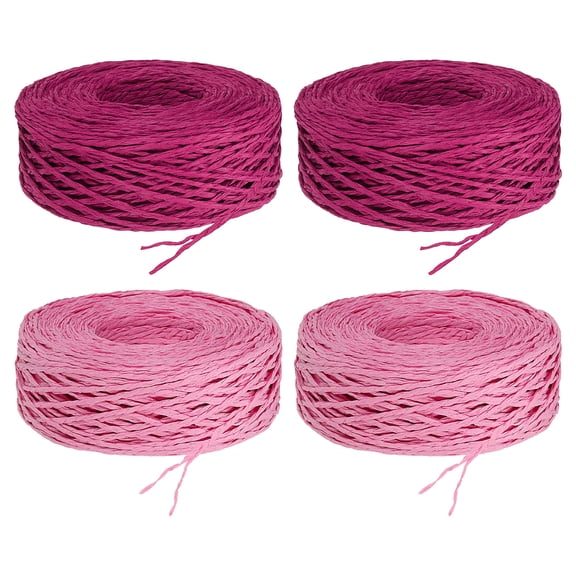 Uxcell 4 Rolls Raffia Ribbon, 109 Yard Paper Twine String for Festival Gifts Wrapping, Pink, Rose Red