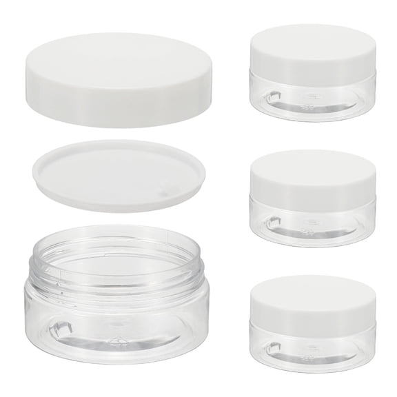 Uxcell 4 Round Plastic Jars with Lids, 80ml Wide Mouth Refillable Containers Leak-proof Suitable for Travel Storage of Cosmetics, Creams, Body Scrubs, Cream, Ointment, DIY Making (White)